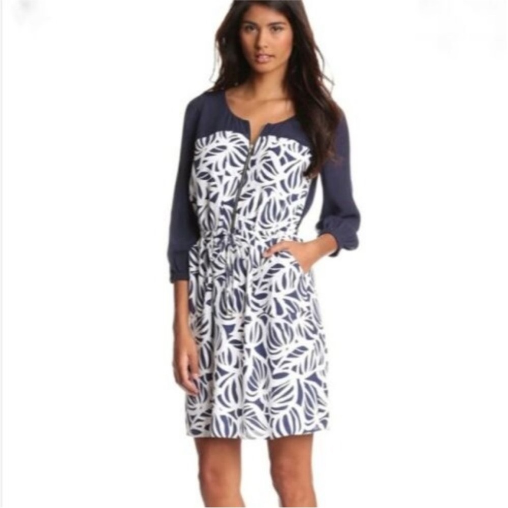 LILLY PULITZER SESSILE COLORBLOCK PRINT NAVY BLUE WHITE LONG SLEEVE DRESS 0